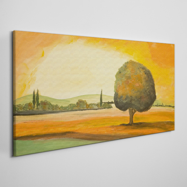 Tableau sur toile Clairière dorée avec un arbre
