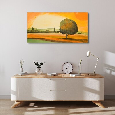 Tableau sur toile Clairière dorée avec un arbre