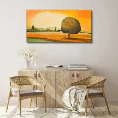 Tableau sur toile Clairière dorée avec un arbre