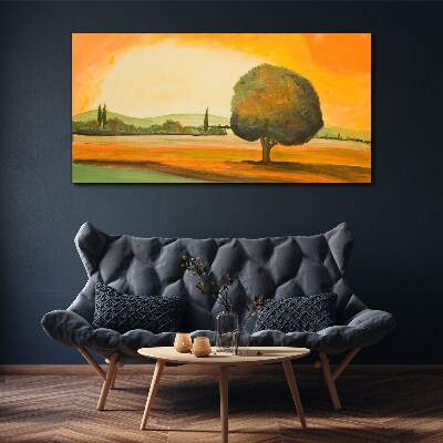 Tableau sur toile Clairière dorée avec un arbre