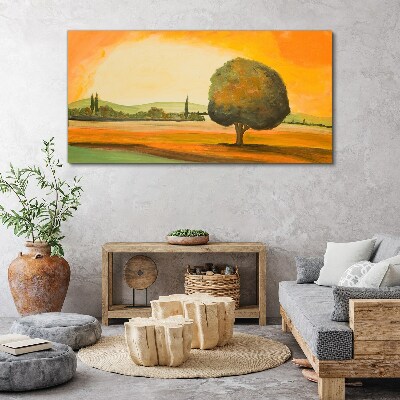 Tableau sur toile Clairière dorée avec un arbre