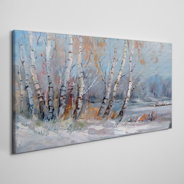 Tableau toile imprimée Bouleaux d'automne au bord de la rivière