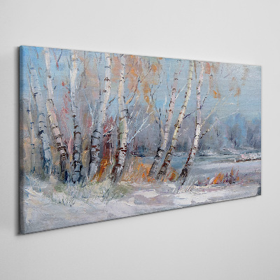 Tableau toile imprimée Bouleaux d'automne au bord de la rivière