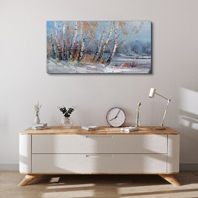 Tableau toile imprimée Bouleaux d'automne au bord de la rivière