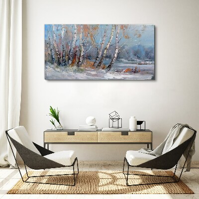 Tableau toile imprimée Bouleaux d'automne au bord de la rivière