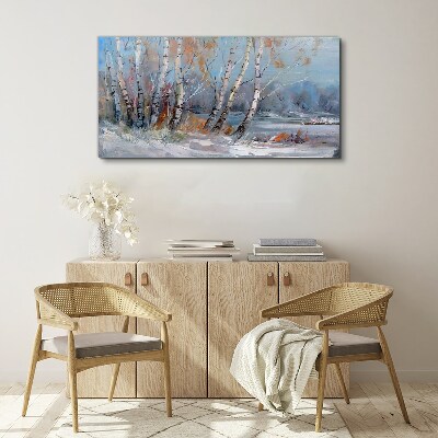 Tableau toile imprimée Bouleaux d'automne au bord de la rivière