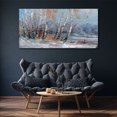 Tableau toile imprimée Bouleaux d'automne au bord de la rivière