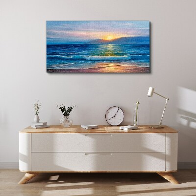 Tableau toile imprimée Coucher de soleil sur la mer calme