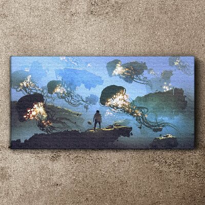 Tableau sur toile Un voyage sous-marin à la lumière des méduses