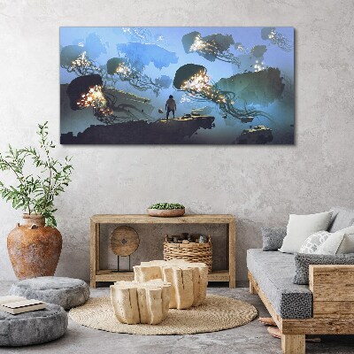 Tableau sur toile Un voyage sous-marin à la lumière des méduses