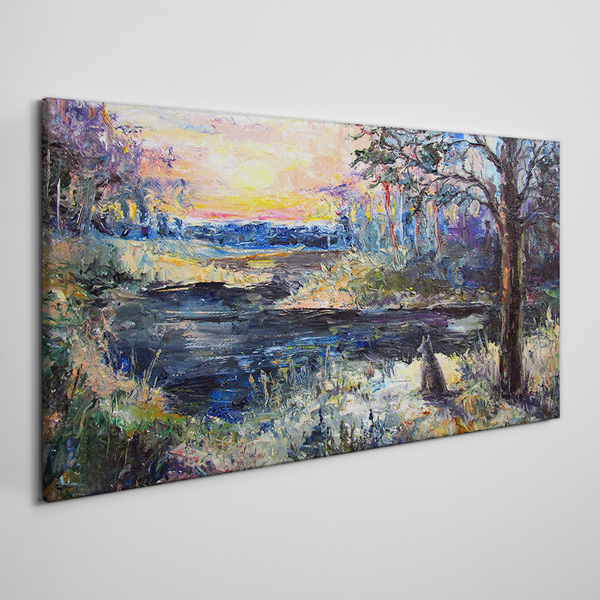 Tableau toile imprimée Coucher de soleil sur le lac