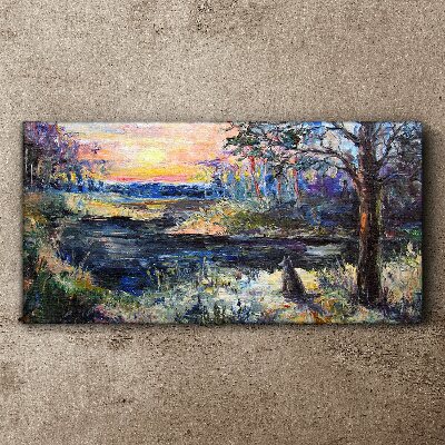 Tableau toile imprimée Coucher de soleil sur le lac