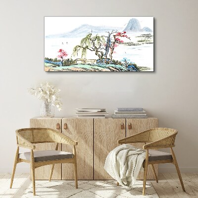 Tableau sur toile Un paysage paisible avec des arbres et une maison