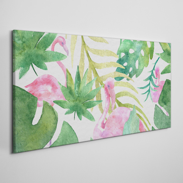 Tableau imprimé sur toile Flamants roses joyeux dans la jungle tropicale