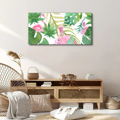 Tableau imprimé sur toile Flamants roses joyeux dans la jungle tropicale