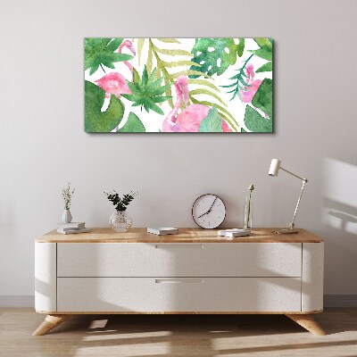 Tableau imprimé sur toile Flamants roses joyeux dans la jungle tropicale