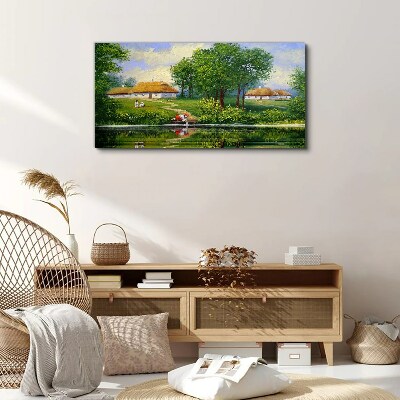 Tableau sur toile Un paysage rural paisible au bord de l'eau
