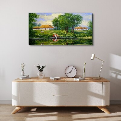 Tableau sur toile Un paysage rural paisible au bord de l'eau