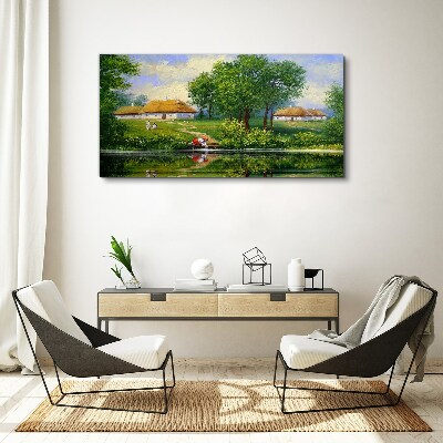 Tableau sur toile Un paysage rural paisible au bord de l'eau