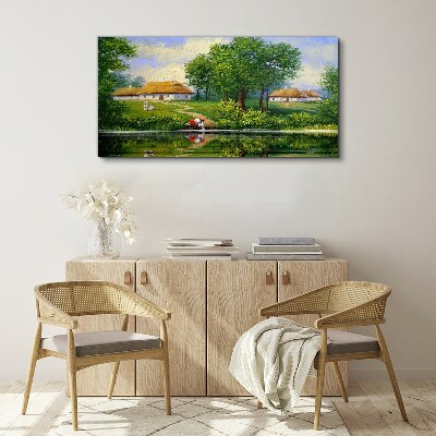 Tableau sur toile Un paysage rural paisible au bord de l'eau