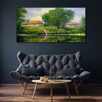 Tableau sur toile Un paysage rural paisible au bord de l'eau