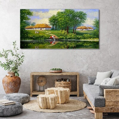 Tableau sur toile Un paysage rural paisible au bord de l'eau