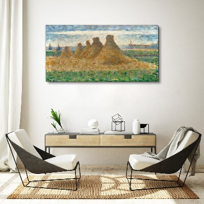 Tableau imprimé sur toile meules de foin dorées