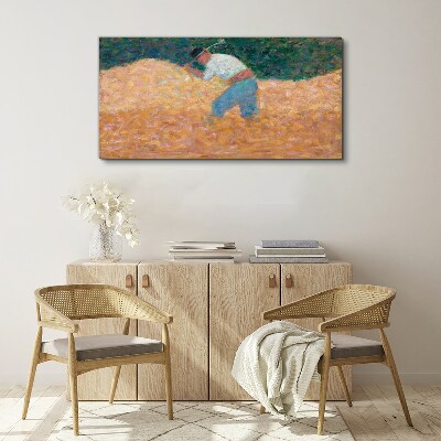 Tableau toile imprimée Un agriculteur travaillant dans le champ