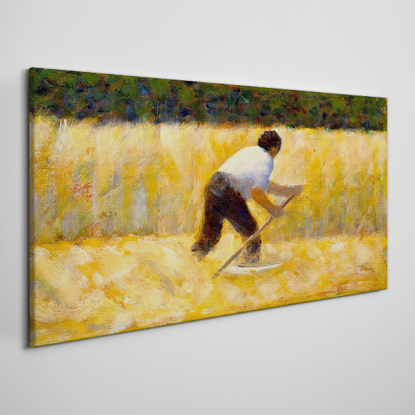 Tableau sur toile « Travailleur dans un champ de céréales »
