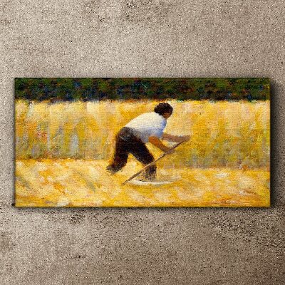 Tableau sur toile « Travailleur dans un champ de céréales »