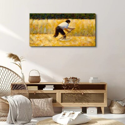 Tableau sur toile « Travailleur dans un champ de céréales »