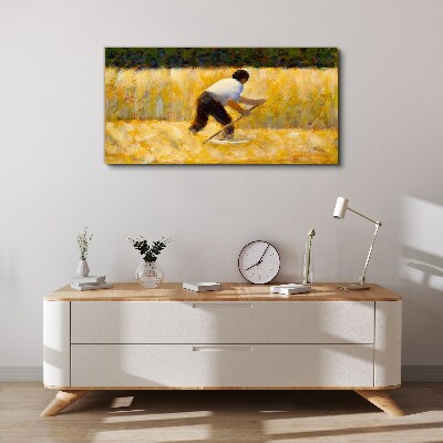 Tableau sur toile « Travailleur dans un champ de céréales »