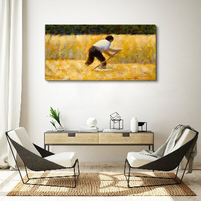Tableau sur toile « Travailleur dans un champ de céréales »