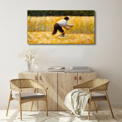 Tableau sur toile « Travailleur dans un champ de céréales »