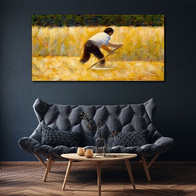 Tableau sur toile « Travailleur dans un champ de céréales »