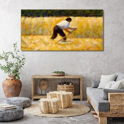 Tableau sur toile « Travailleur dans un champ de céréales »