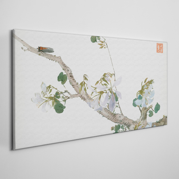 Tableau sur toile Branche fleurie avec cigales