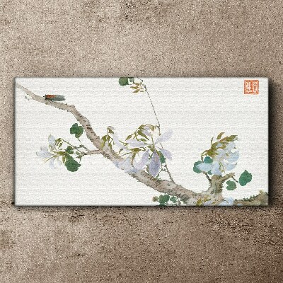 Tableau sur toile Branche fleurie avec cigales
