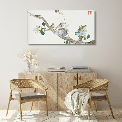 Tableau sur toile Branche fleurie avec cigales