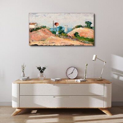 Tableau toile imprimée Paysage avec une boule rouge
