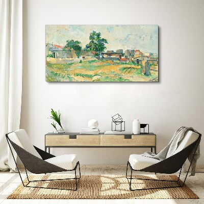Tableau sur toile Paysage avec un arbre et des bâtiments