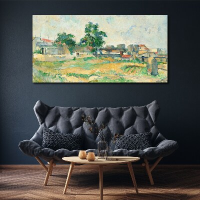 Tableau sur toile Paysage avec un arbre et des bâtiments