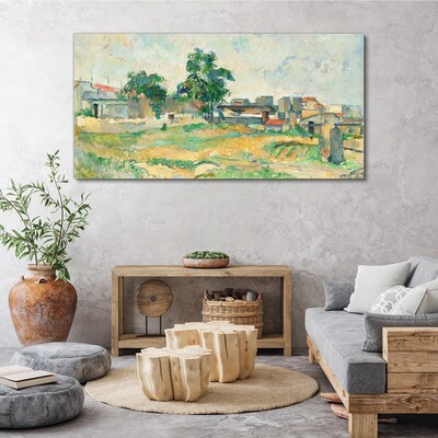 Tableau sur toile Paysage avec un arbre et des bâtiments