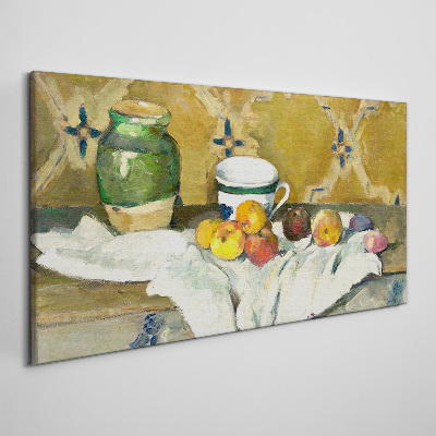 Tableau sur toile Table de fruits avec un pot vert