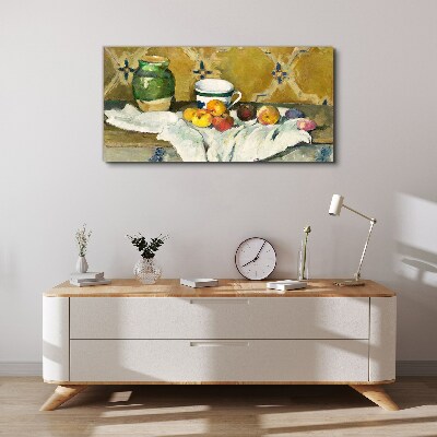 Tableau sur toile Table de fruits avec un pot vert