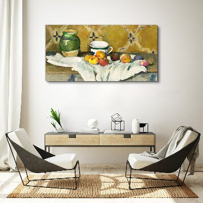 Tableau sur toile Table de fruits avec un pot vert