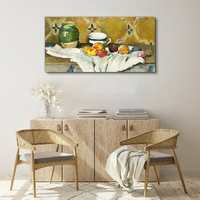 Tableau sur toile Table de fruits avec un pot vert