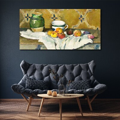 Tableau sur toile Table de fruits avec un pot vert