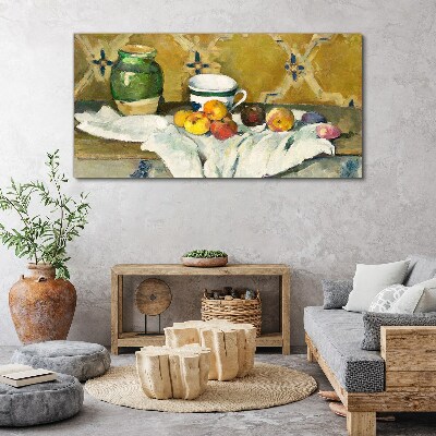 Tableau sur toile Table de fruits avec un pot vert