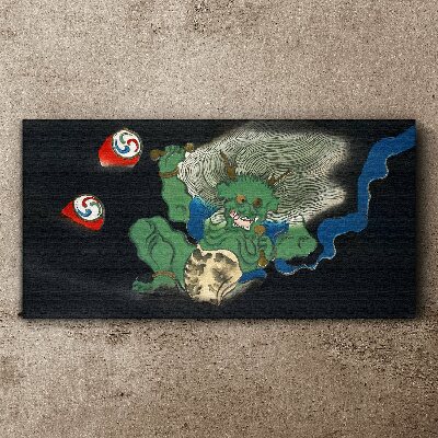 Tableau imprimé sur toile Démon vert avec un tambour